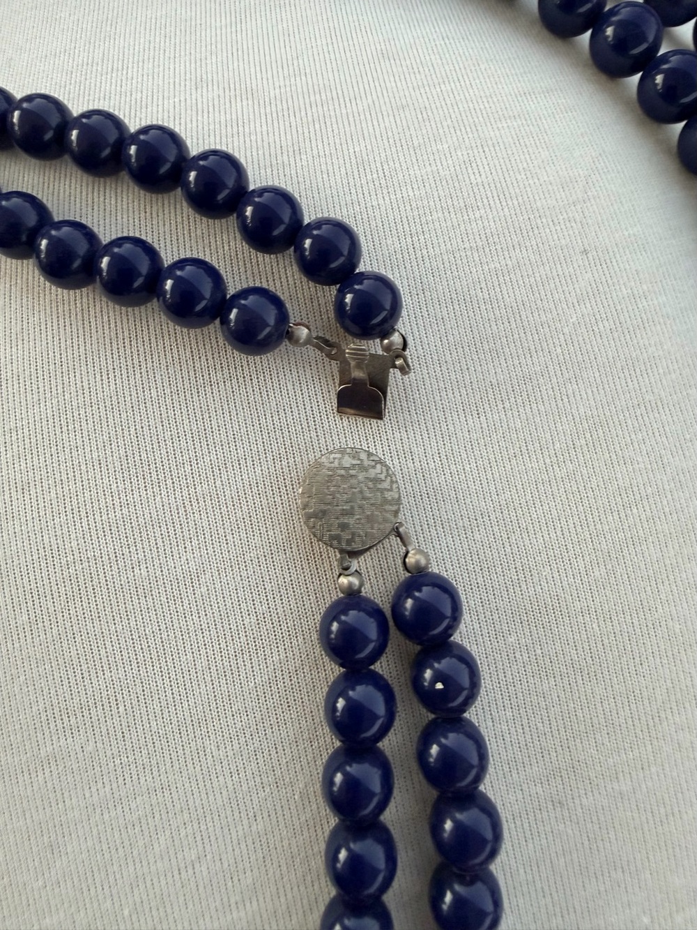 Nautical Palette Navy Blue and White Double-Strand Chunky Statement 29” Necklace - Picture 5 of 5